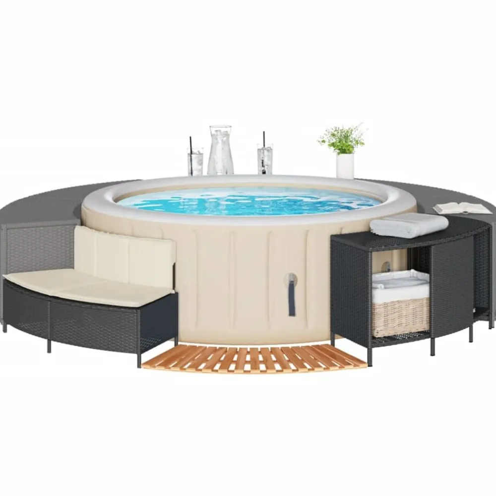 Piscine & Spa-vidaXL Cadre de bain à remous résine tressée bois massif d'acacia Noir