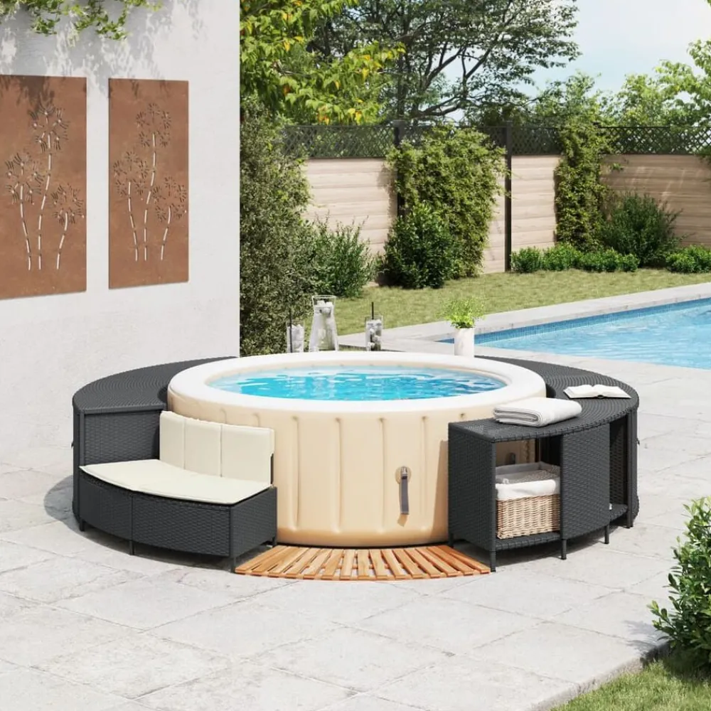 Piscine & Spa-vidaXL Cadre de bain à remous résine tressée bois massif d'acacia Noir