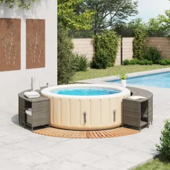 Piscine & Spa-vidaXL Cadre de bain à remous résine tressée bois massif d'acacia Gris