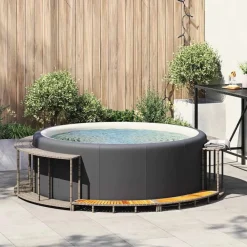 vidaXL Cadre de bain à remous rangement et marche résine tressée