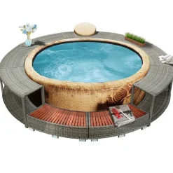 Piscine & Spa-vidaXL Cadre de bain à remous résine tressée Gris