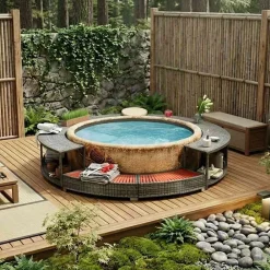 Piscine & Spa-vidaXL Cadre de bain à remous résine tressée Gris