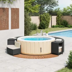 Piscine & Spa-vidaXL Cadre de bain à remous résine tressée bois massif d'acacia Noir
