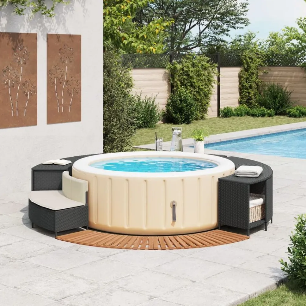 Piscine & Spa-vidaXL Cadre de bain à remous résine tressée bois massif d'acacia Noir