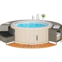 Piscine & Spa-vidaXL Cadre de bain à remous résine tressée bois massif d'acacia Gris
