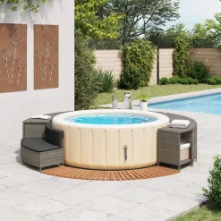 Piscine & Spa-vidaXL Cadre de bain à remous résine tressée bois massif d'acacia Gris