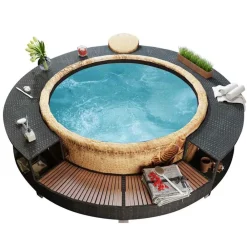 vidaXL Cadre de bain à remous résine tressée