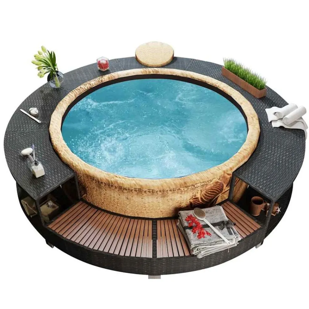 vidaXL Cadre de bain à remous résine tressée