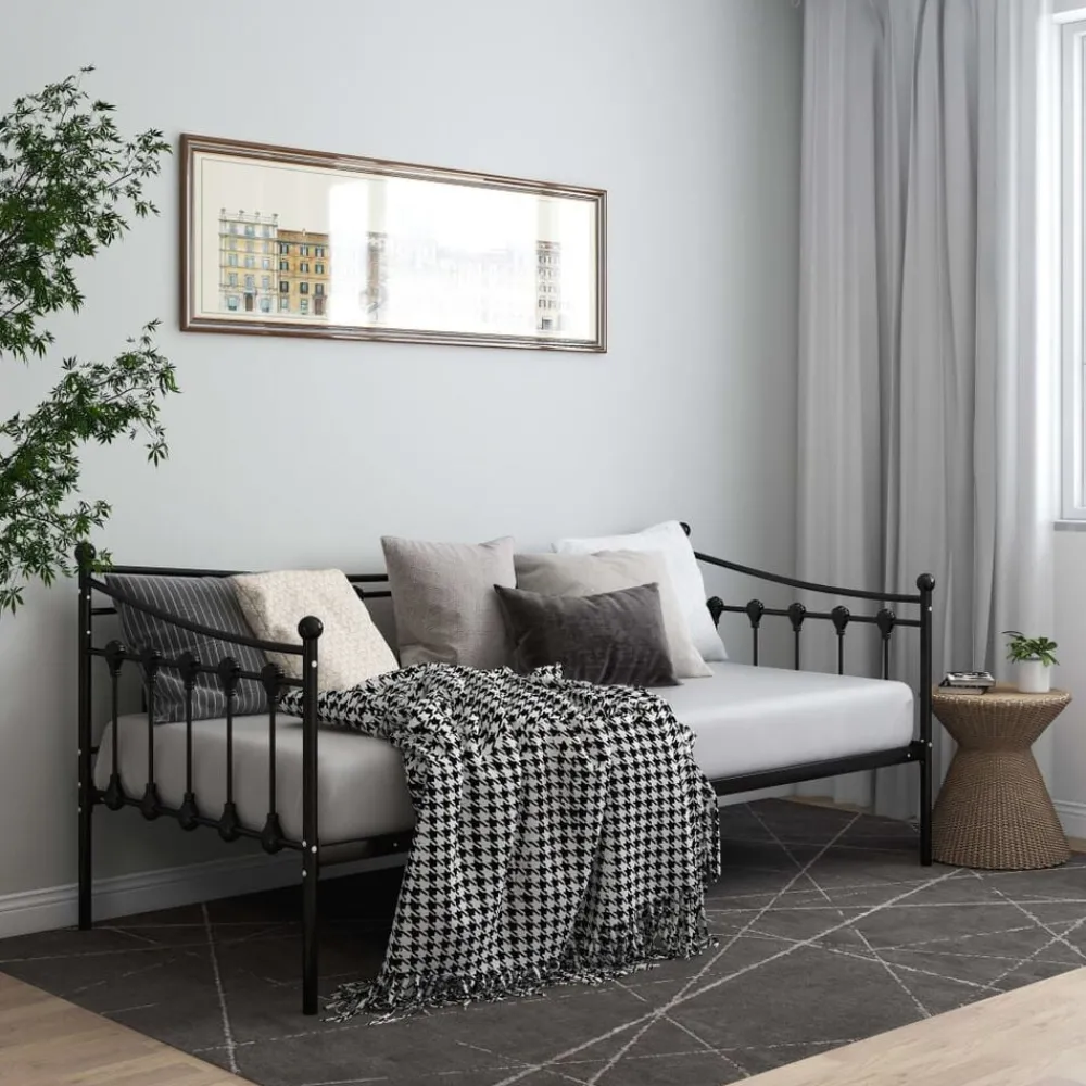 Lits & Accessoires-vidaXL Cadre de canapé-lit sans matelas métal 90x200 cm Noir