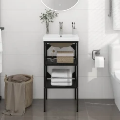 vidaXL Cadre de lavabo de salle de bain vasque à encastrer Fer