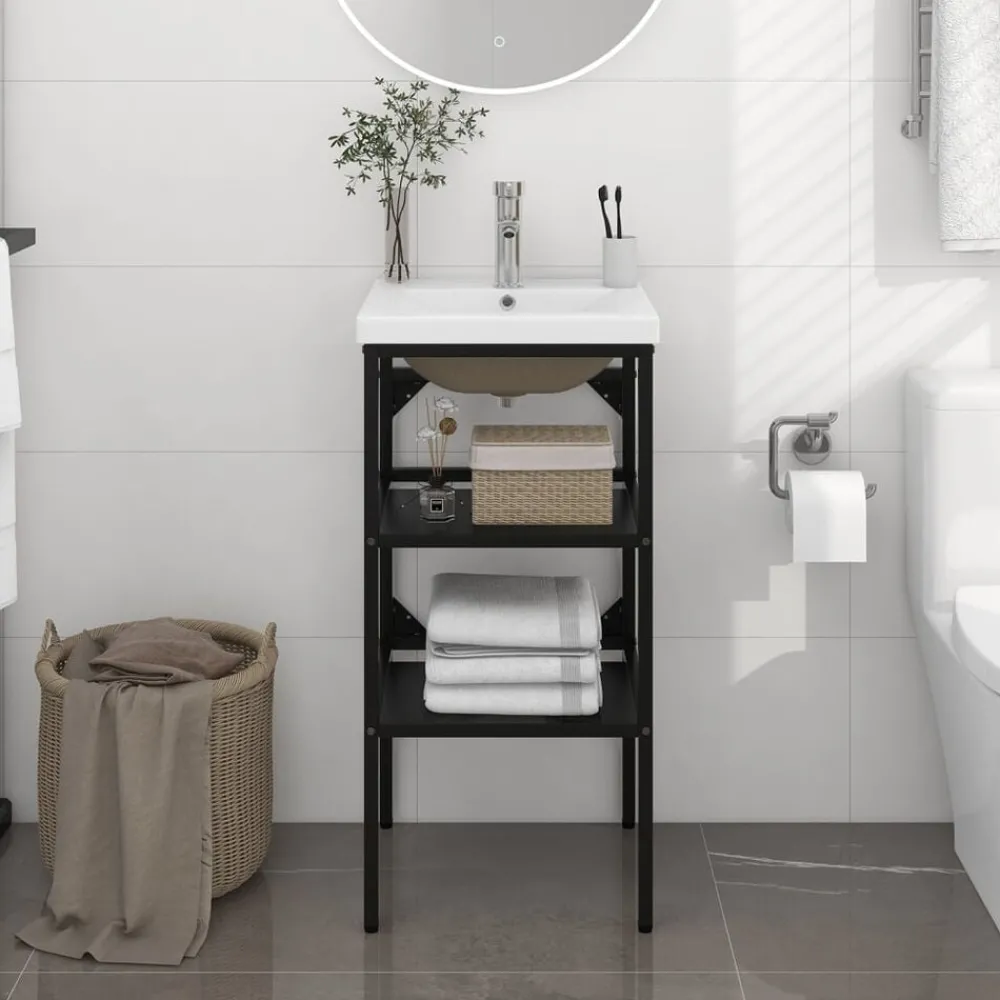 vidaXL Cadre de lavabo de salle de bain vasque à encastrer Fer