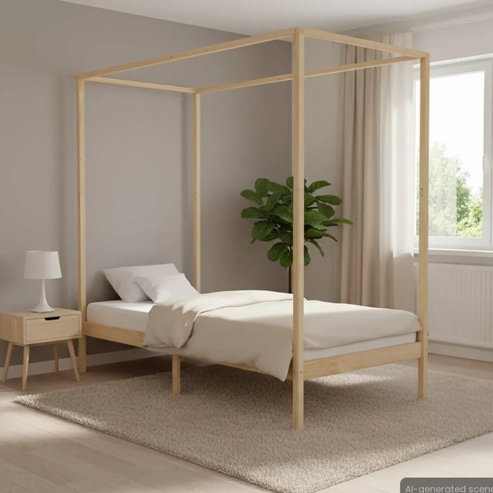 vidaXL Cadre de lit à baldaquin sans matelas bois massif 100x200 cm