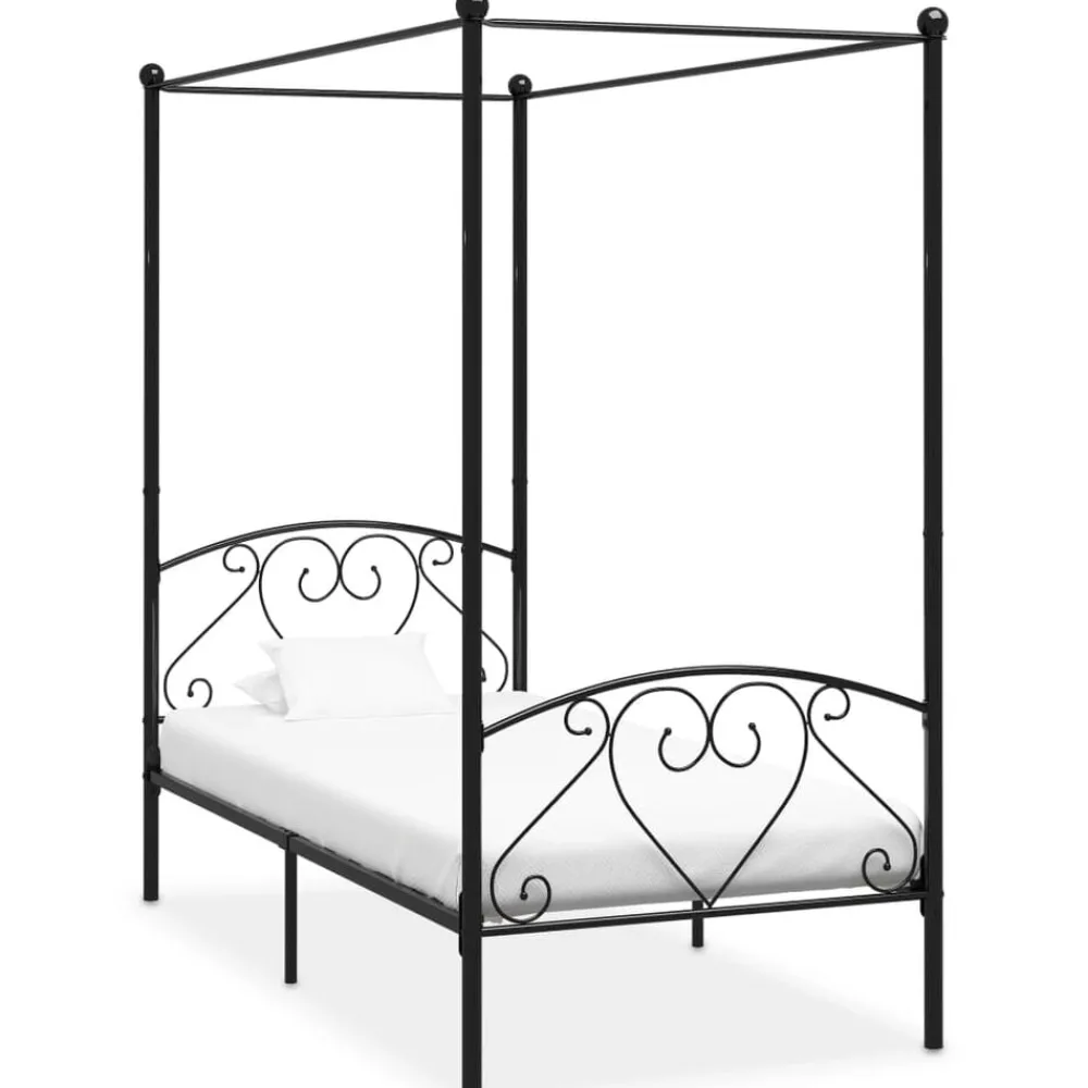 Lits & Accessoires-vidaXL Cadre de lit à baldaquin sans matelas métal 90x200 cm Noir