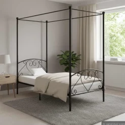 Lits & Accessoires-vidaXL Cadre de lit à baldaquin sans matelas métal 90x200 cm Noir