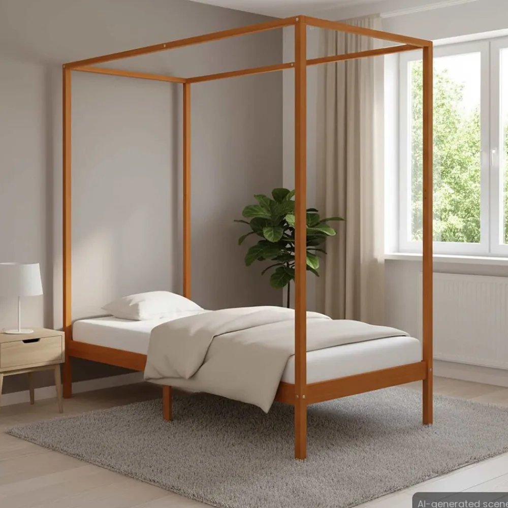 Lits & Accessoires-vidaXL Cadre de lit à baldaquin sans matelas bois massif 90x200 cm marron miel
