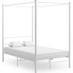 Lits & Accessoires-vidaXL Cadre de lit à baldaquin sans matelas métal 120x200 cm Blanc