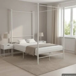 Lits & Accessoires-vidaXL Cadre de lit à baldaquin sans matelas métal 120x200 cm Blanc
