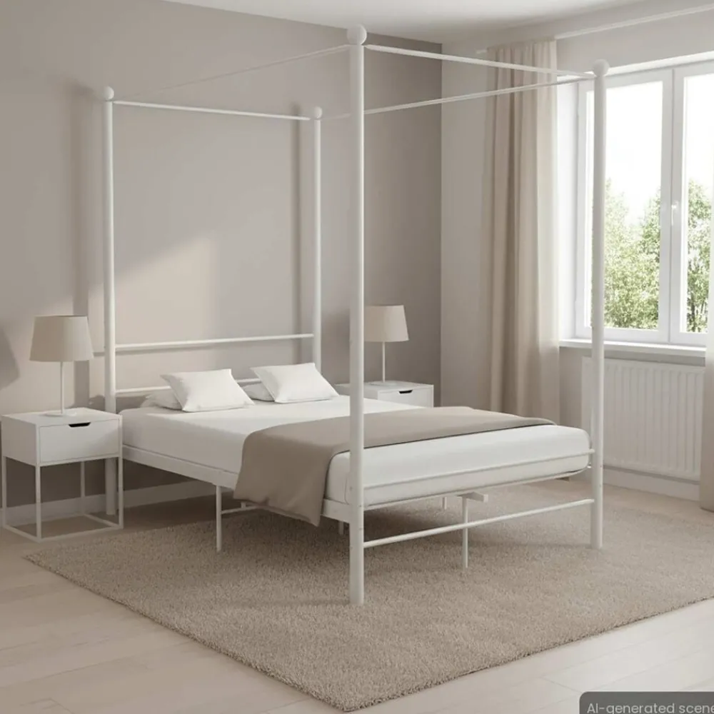 Lits & Accessoires-vidaXL Cadre de lit à baldaquin sans matelas métal 120x200 cm Blanc