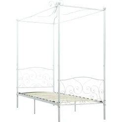Lits & Accessoires-vidaXL Cadre de lit à baldaquin sans matelas métal 90x200 cm Blanc