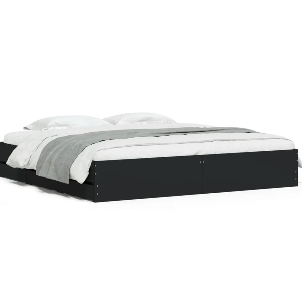 Lits & Accessoires-vidaXL Cadre de lit avec tiroirs sans matelas 200x200 cm Noir