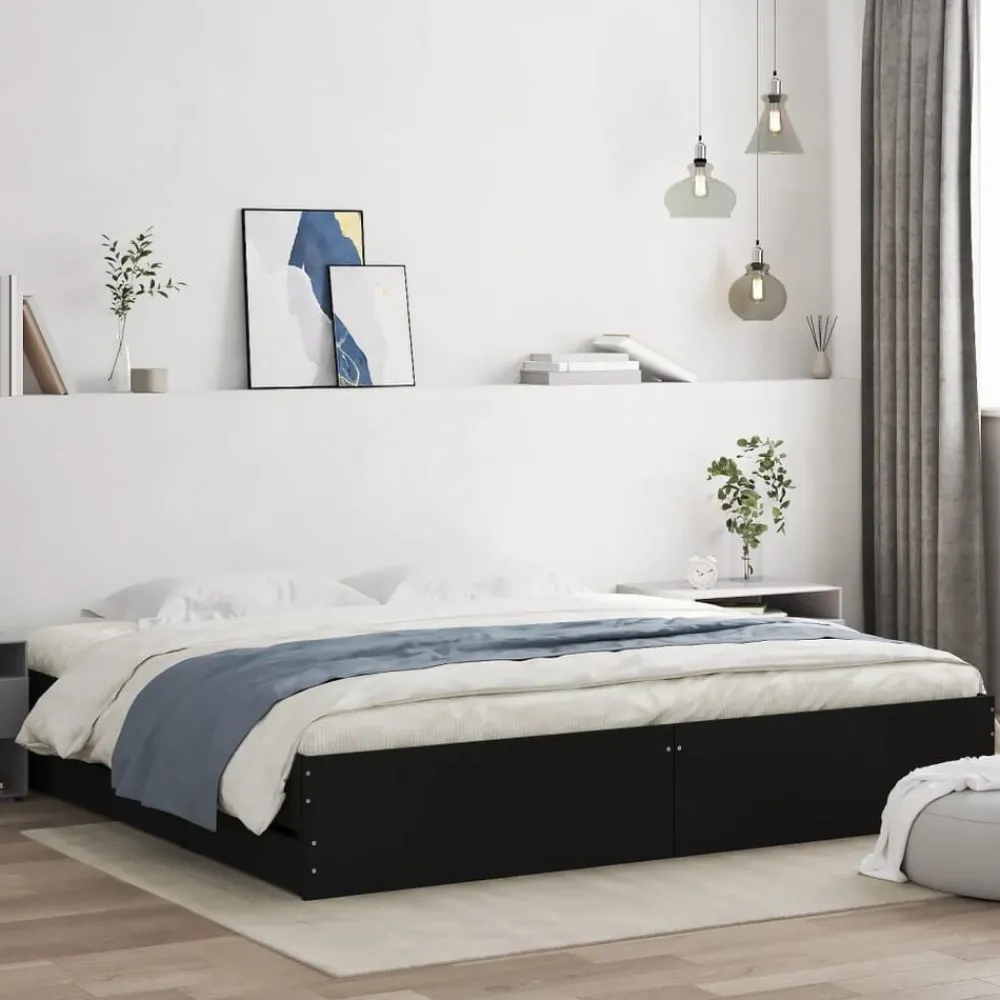 Lits & Accessoires-vidaXL Cadre de lit avec tiroirs sans matelas 200x200 cm Noir