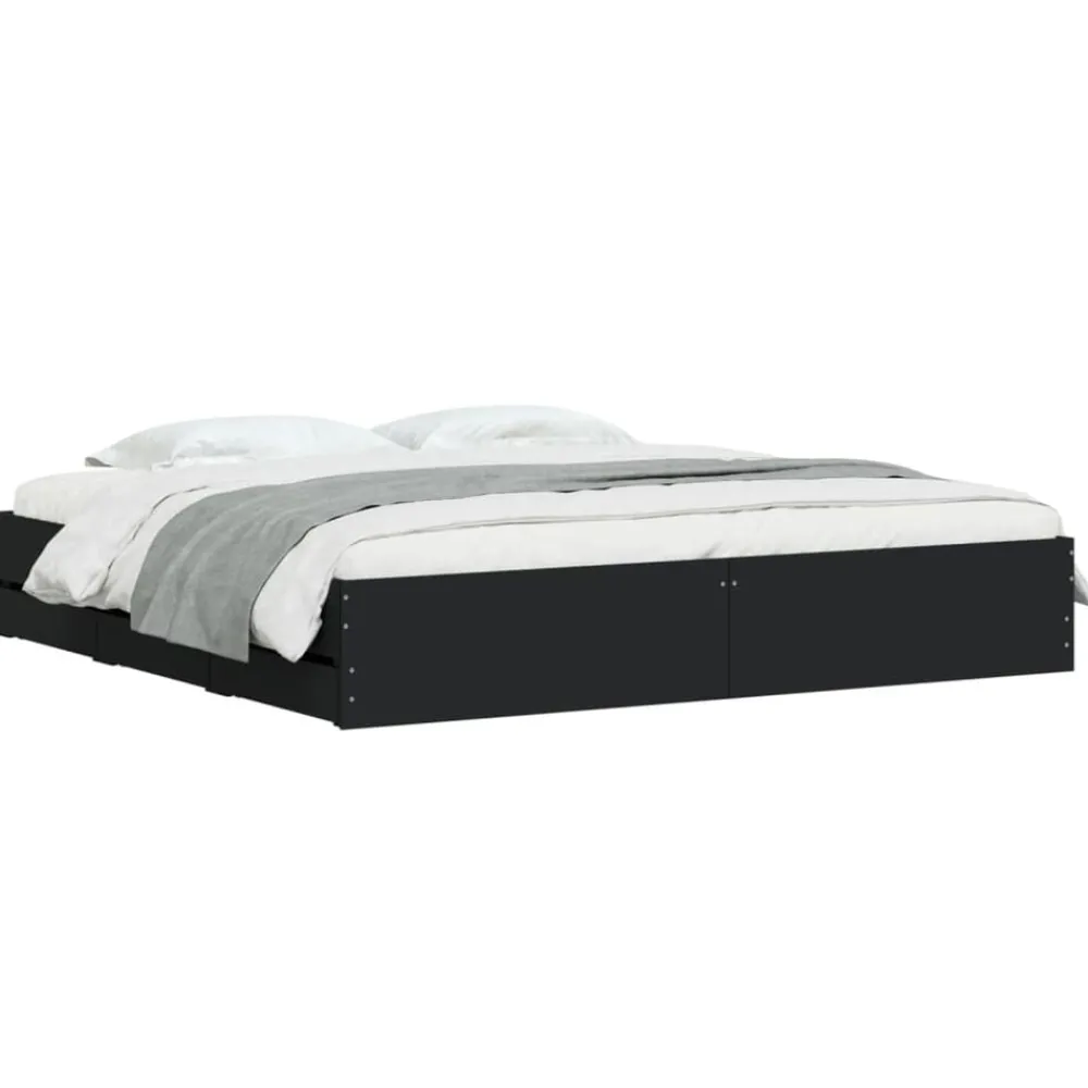 Lits & Accessoires-vidaXL Cadre de lit avec tiroirs sans matelas 200x200 cm Noir
