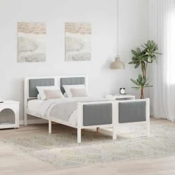 Lits & Accessoires-vidaXL Cadre de lit avec tête de lit 120 x 200 cm Blanc et gris clair