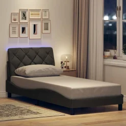 Lits & Accessoires-vidaXL Cadre de lit avec LED sans matelas 80x200 cm tissu Gris foncé