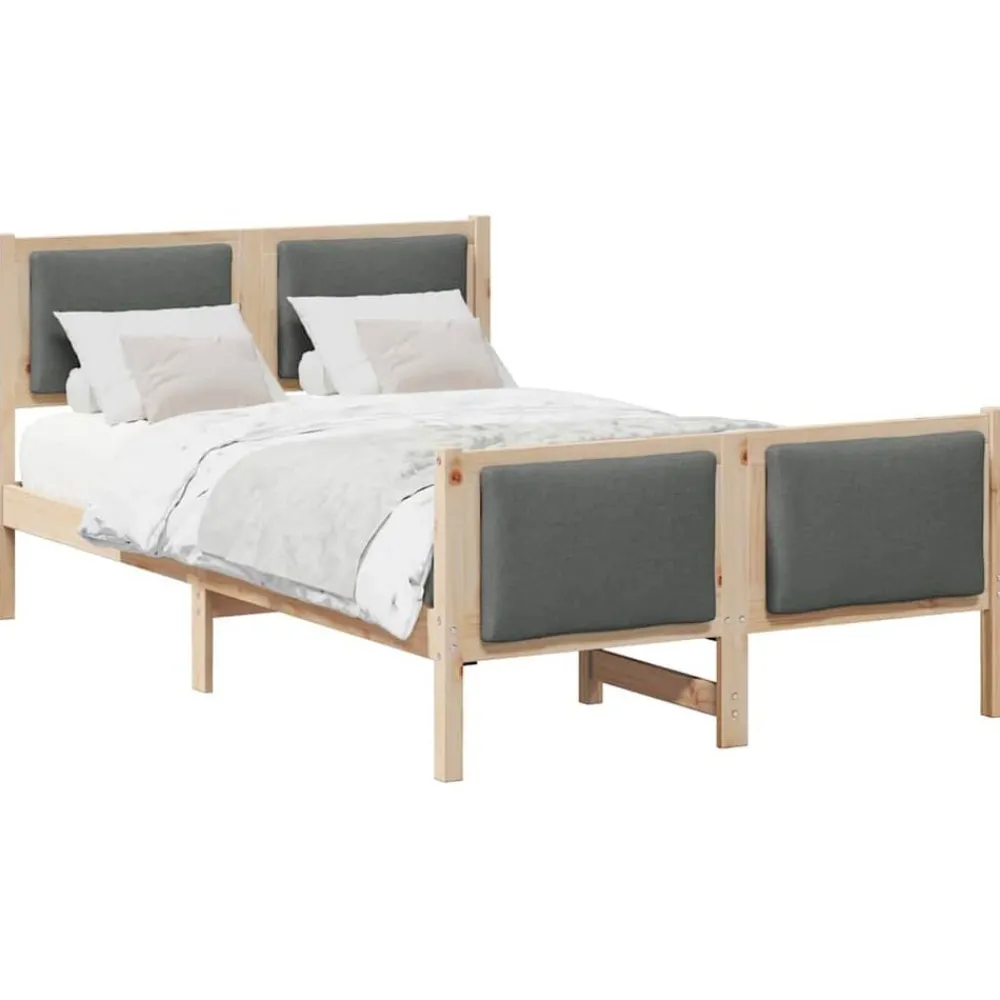 Lits & Accessoires-vidaXL Cadre de lit avec tête de lit Gris foncé 120 x 200 cm tissu Naturel et gris foncé