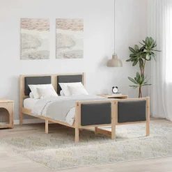 Lits & Accessoires-vidaXL Cadre de lit avec tête de lit Gris foncé 120 x 200 cm tissu Naturel et gris foncé