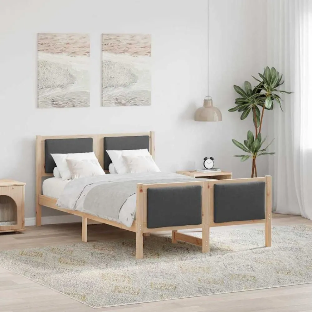 Lits & Accessoires-vidaXL Cadre de lit avec tête de lit Gris foncé 120 x 200 cm tissu Naturel et gris foncé