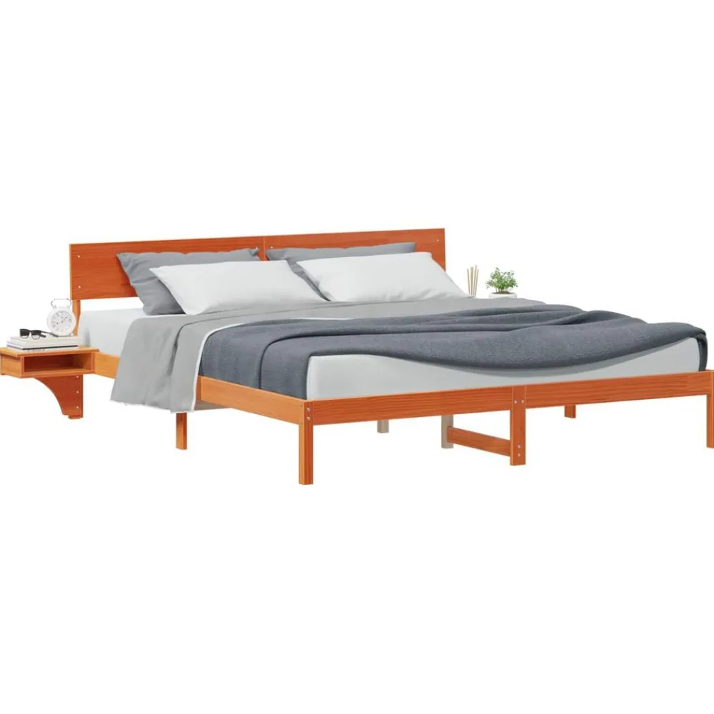 vidaXL Cadre de lit avec tête de lit Brun cire 180 x 200 cm Pin massif
