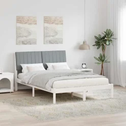 vidaXL Cadre de lit avec tête de lit Blanc 135 x 190 cm Pin massif