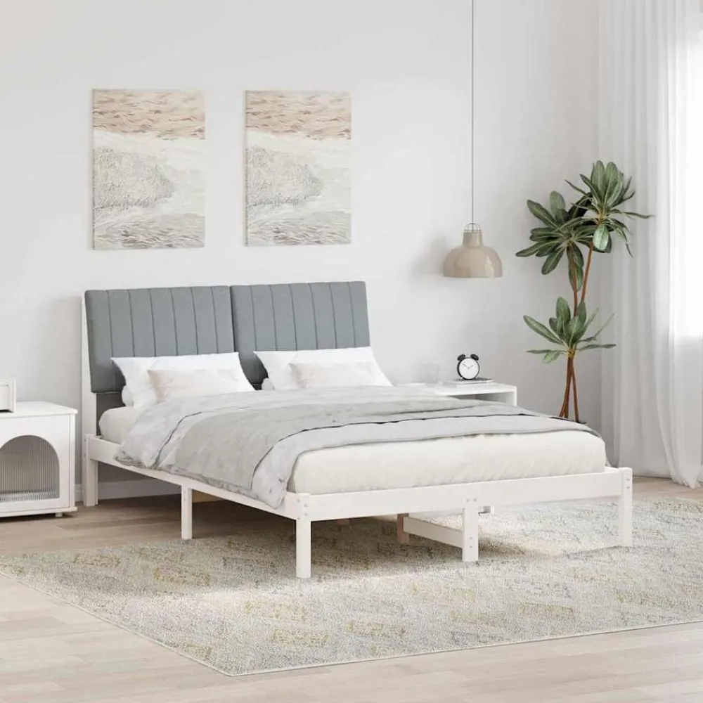 vidaXL Cadre de lit avec tête de lit Blanc 135 x 190 cm Pin massif