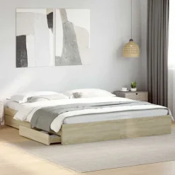 vidaXL Cadre de lit avec tiroirs sans matelas chêne sonoma 180x200 cm