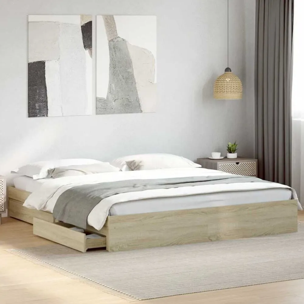 vidaXL Cadre de lit avec tiroirs sans matelas chêne sonoma 180x200 cm