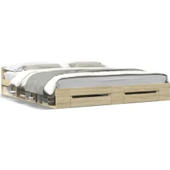 Lits & Accessoires-vidaXL Cadre de lit avec tiroirs sans matelas chêne sonoma 180x200 cm Ch&ecirc;ne sonoma