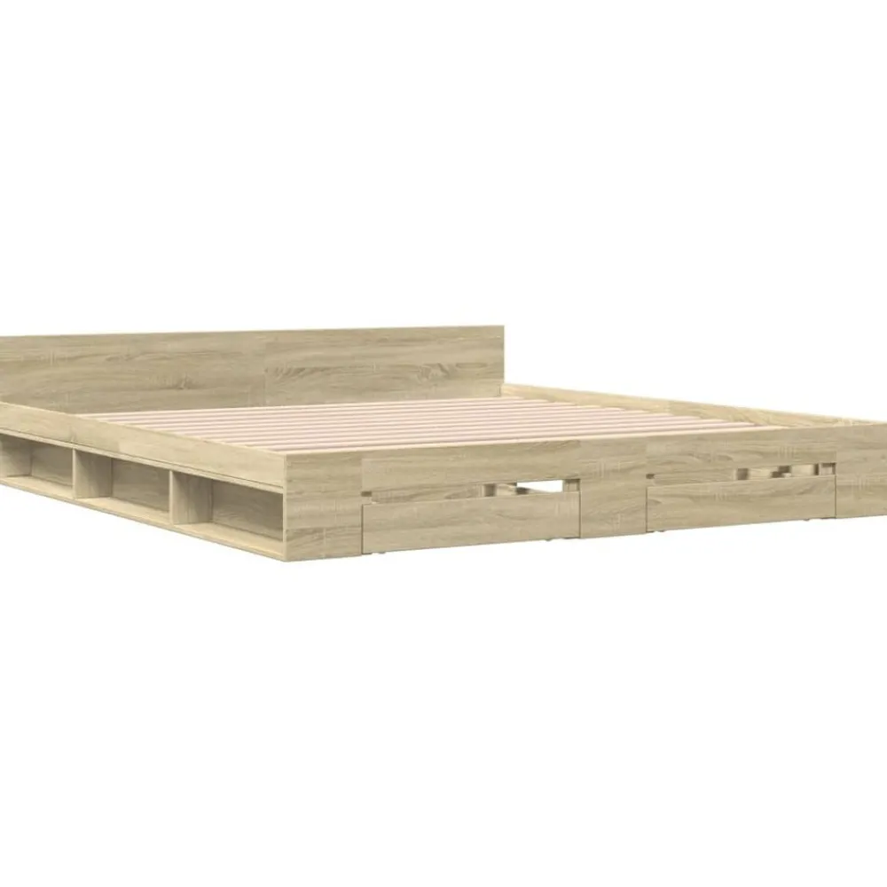Lits & Accessoires-vidaXL Cadre de lit avec tiroirs sans matelas chêne sonoma 180x200 cm Chêne sonoma