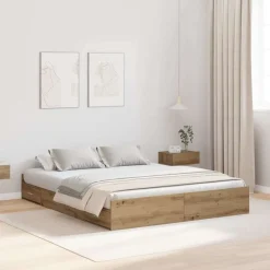 vidaXL Cadre de lit avec rangement Chêne artisanal 140 x 190 cm