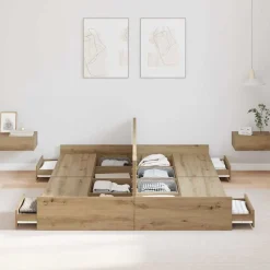 vidaXL Cadre de lit avec rangement Chêne artisanal 140 x 190 cm