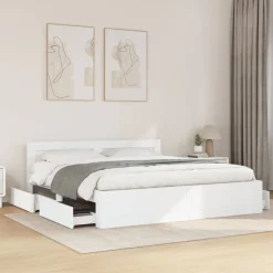 Lits & Accessoires-vidaXL Cadre de lit avec tête de lit sans matelas 200x200 cm Blanc