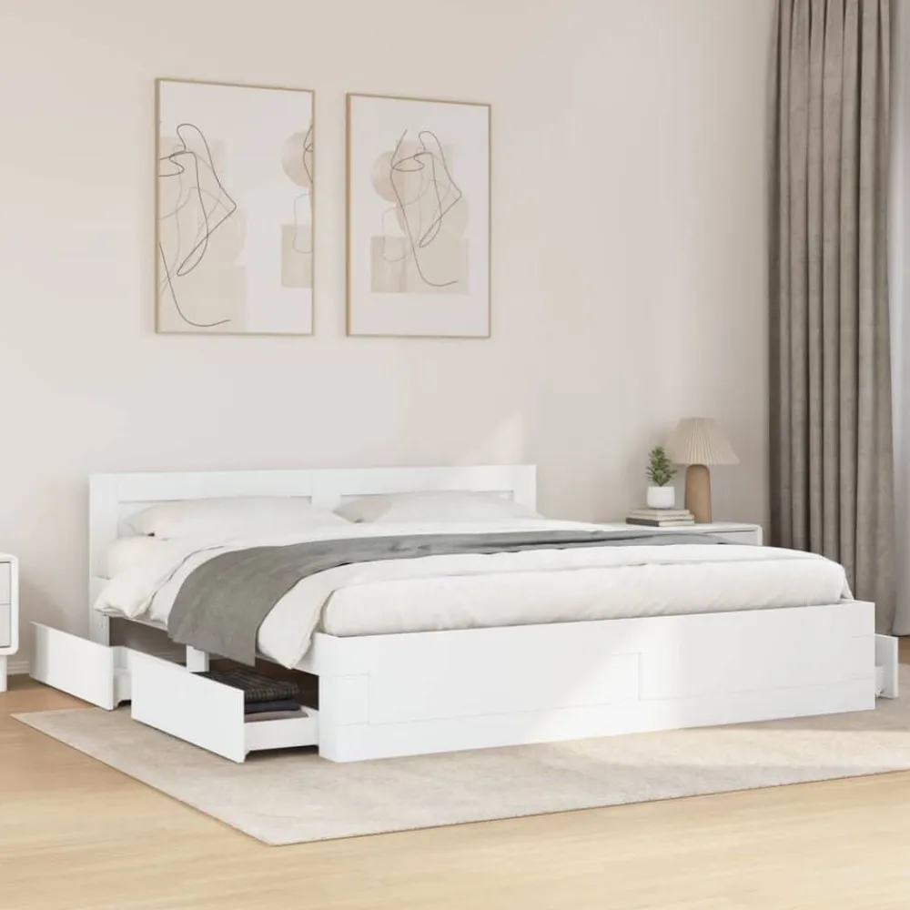 Lits & Accessoires-vidaXL Cadre de lit avec tête de lit sans matelas 200x200 cm Blanc
