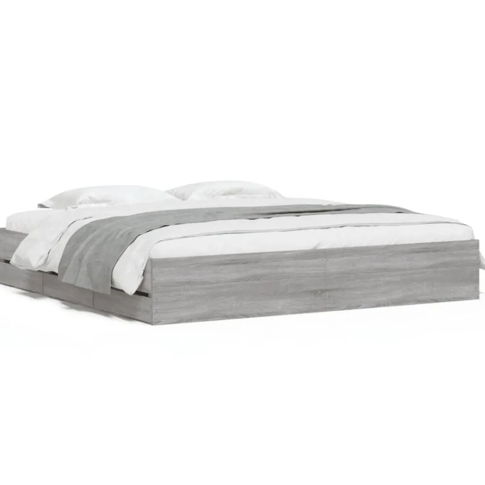 Lits & Accessoires-vidaXL Cadre de lit avec tiroirs sans matelas 200x200 cm Sonoma gris