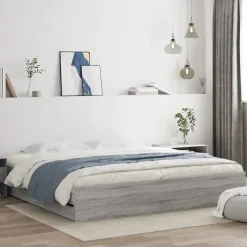Lits & Accessoires-vidaXL Cadre de lit avec tiroirs sans matelas 200x200 cm Sonoma gris
