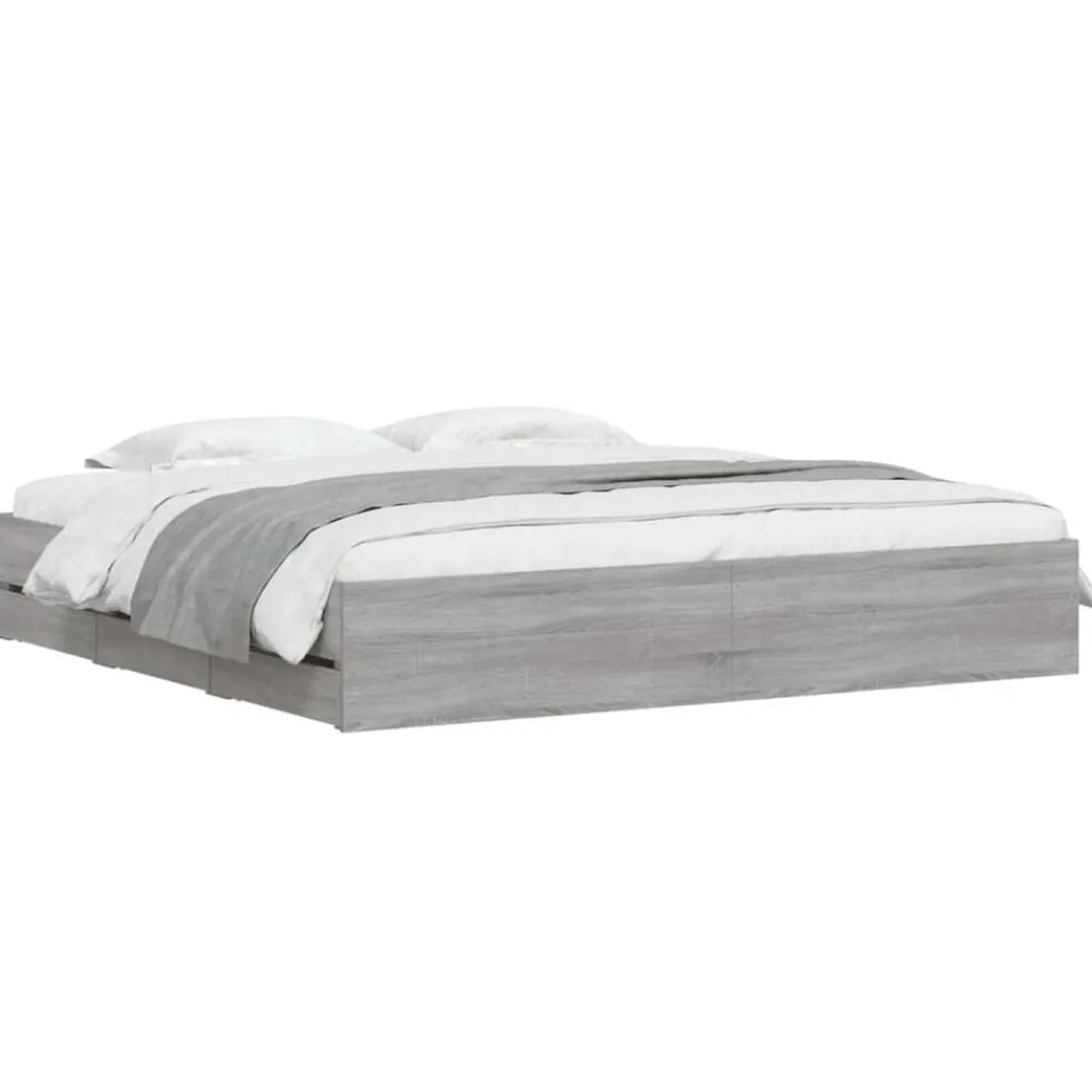 Lits & Accessoires-vidaXL Cadre de lit avec tiroirs sans matelas 200x200 cm Sonoma gris
