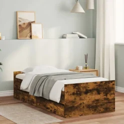 vidaXL Cadre de lit avec tiroirs sans matelas chêne fumé 100x200 cm