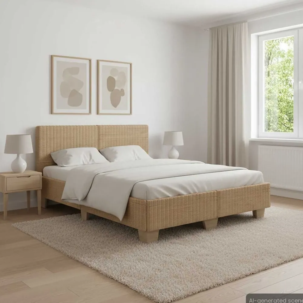vidaXL Cadre de lit avec tête de lit sans matelas rotin véritable