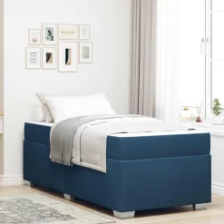 Lits & Accessoires-vidaXL Cadre de lit avec matelas 80 x 200 cm tissu Bleu