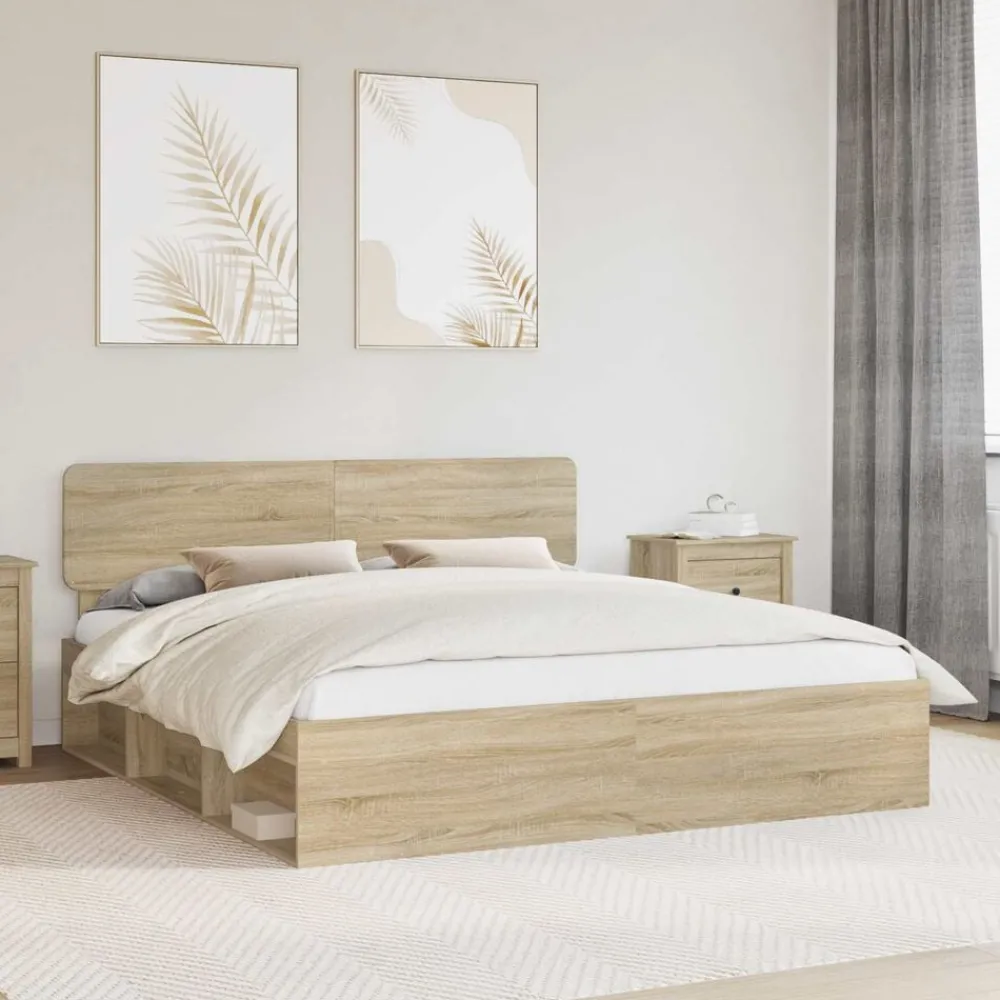 vidaXL Cadre de lit avec tête de lit Sonoma 200 x 200 cm Pin massif