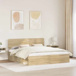 vidaXL Cadre de lit avec tête de lit Sonoma 200 x 200 cm Pin massif